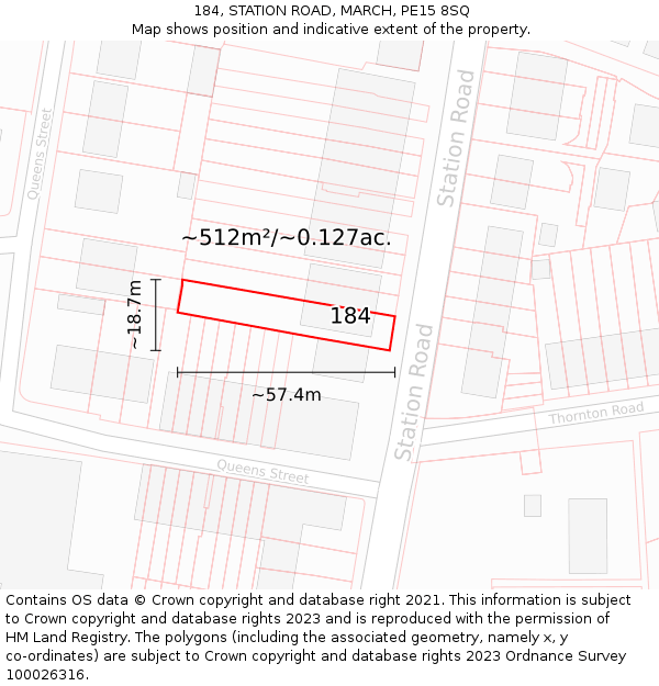 184, STATION ROAD, MARCH, PE15 8SQ: Plot and title map