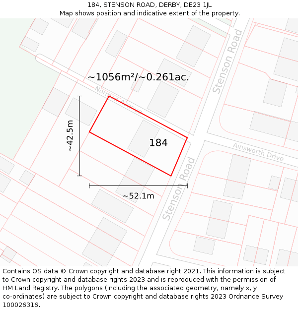 184, STENSON ROAD, DERBY, DE23 1JL: Plot and title map