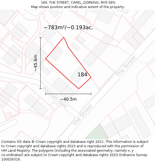 184, THE STREET, CAPEL, DORKING, RH5 5EN: Plot and title map