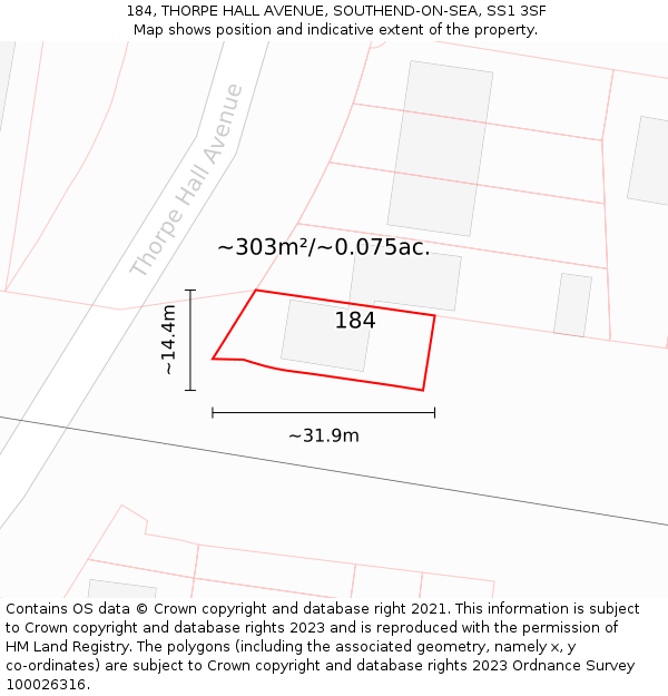 184, THORPE HALL AVENUE, SOUTHEND-ON-SEA, SS1 3SF: Plot and title map