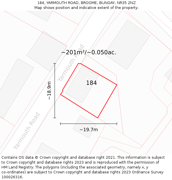 184, YARMOUTH ROAD, BROOME, BUNGAY, NR35 2NZ: Plot and title map