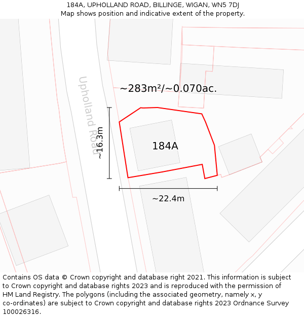 184A, UPHOLLAND ROAD, BILLINGE, WIGAN, WN5 7DJ: Plot and title map