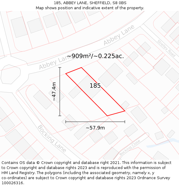 185, ABBEY LANE, SHEFFIELD, S8 0BS: Plot and title map