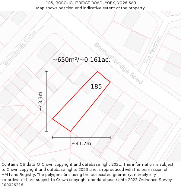 185, BOROUGHBRIDGE ROAD, YORK, YO26 6AR: Plot and title map