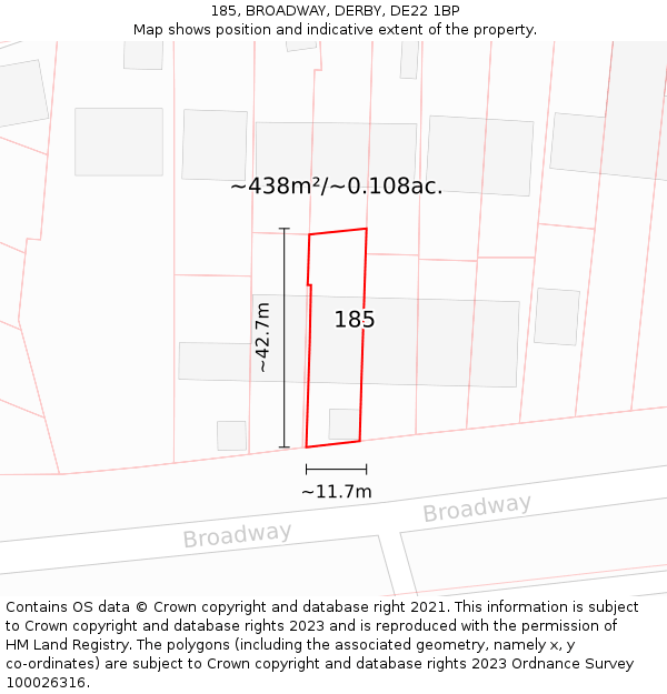 185, BROADWAY, DERBY, DE22 1BP: Plot and title map