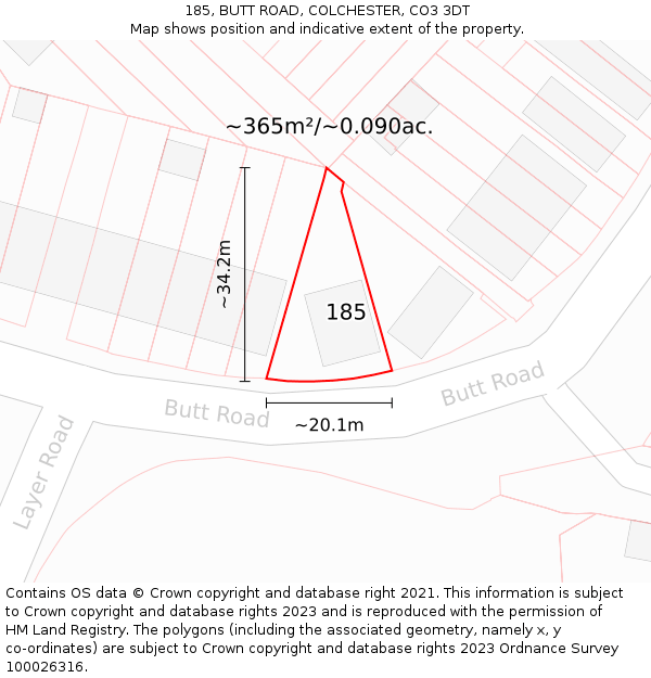 185, BUTT ROAD, COLCHESTER, CO3 3DT: Plot and title map