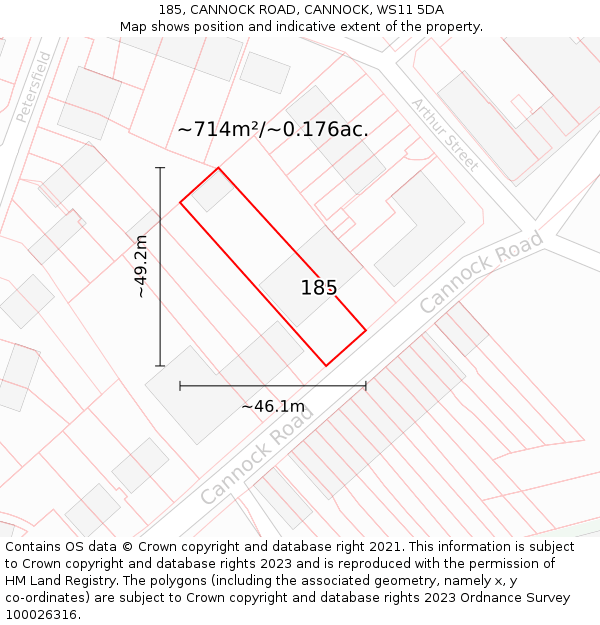 185, CANNOCK ROAD, CANNOCK, WS11 5DA: Plot and title map