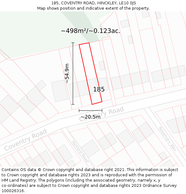 185, COVENTRY ROAD, HINCKLEY, LE10 0JS: Plot and title map