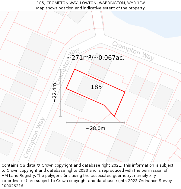 185, CROMPTON WAY, LOWTON, WARRINGTON, WA3 1FW: Plot and title map