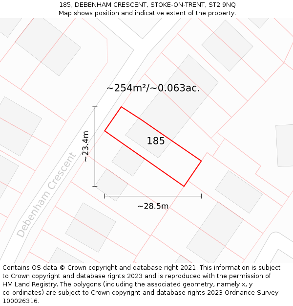 185, DEBENHAM CRESCENT, STOKE-ON-TRENT, ST2 9NQ: Plot and title map