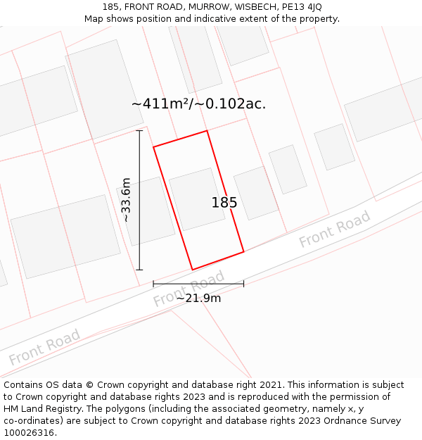 185, FRONT ROAD, MURROW, WISBECH, PE13 4JQ: Plot and title map