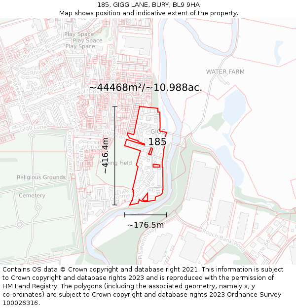 185, GIGG LANE, BURY, BL9 9HA: Plot and title map