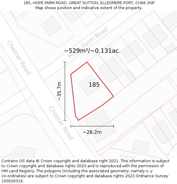 185, HOPE FARM ROAD, GREAT SUTTON, ELLESMERE PORT, CH66 2NP: Plot and title map