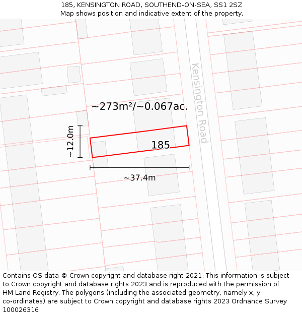 185, KENSINGTON ROAD, SOUTHEND-ON-SEA, SS1 2SZ: Plot and title map