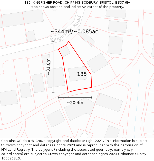 185, KINGFISHER ROAD, CHIPPING SODBURY, BRISTOL, BS37 6JH: Plot and title map