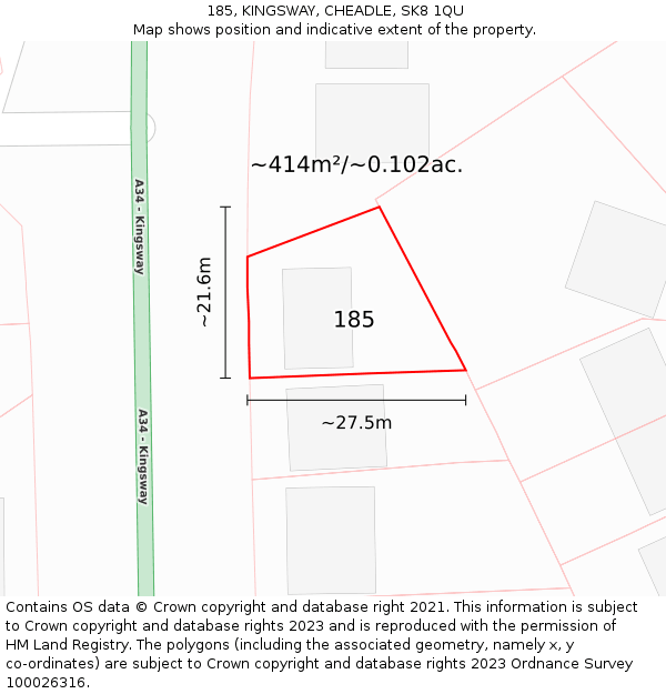 185, KINGSWAY, CHEADLE, SK8 1QU: Plot and title map