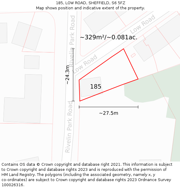 185, LOW ROAD, SHEFFIELD, S6 5FZ: Plot and title map