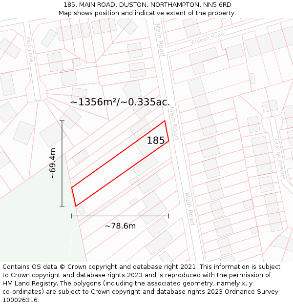 185, MAIN ROAD, DUSTON, NORTHAMPTON, NN5 6RD: Plot and title map