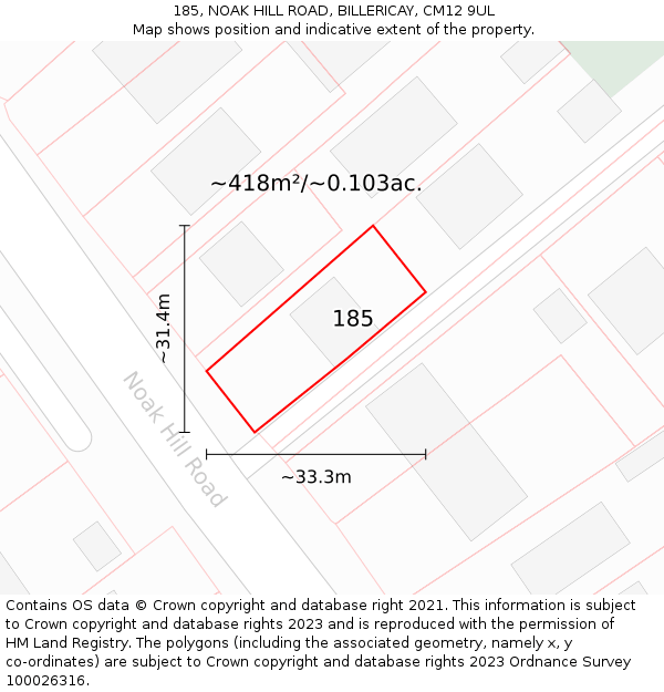 185, NOAK HILL ROAD, BILLERICAY, CM12 9UL: Plot and title map