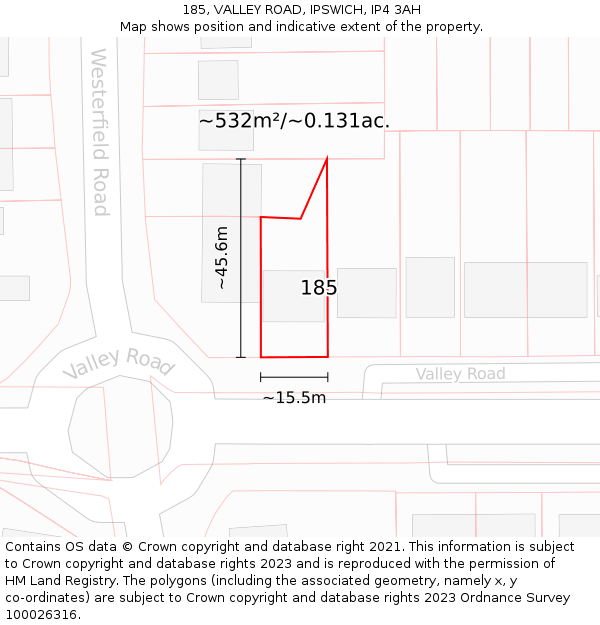 185, VALLEY ROAD, IPSWICH, IP4 3AH: Plot and title map