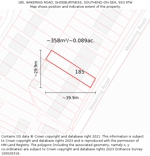 185, WAKERING ROAD, SHOEBURYNESS, SOUTHEND-ON-SEA, SS3 9TW: Plot and title map