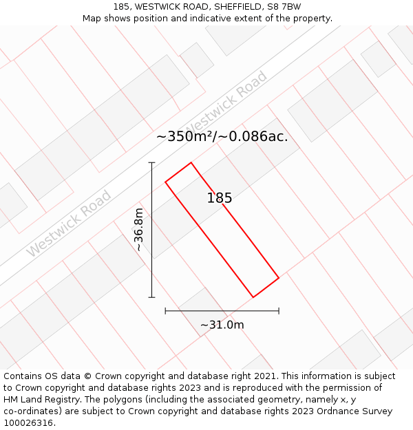 185, WESTWICK ROAD, SHEFFIELD, S8 7BW: Plot and title map