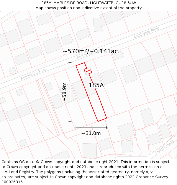 185A, AMBLESIDE ROAD, LIGHTWATER, GU18 5UW: Plot and title map