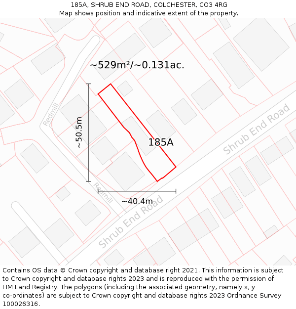 185A, SHRUB END ROAD, COLCHESTER, CO3 4RG: Plot and title map