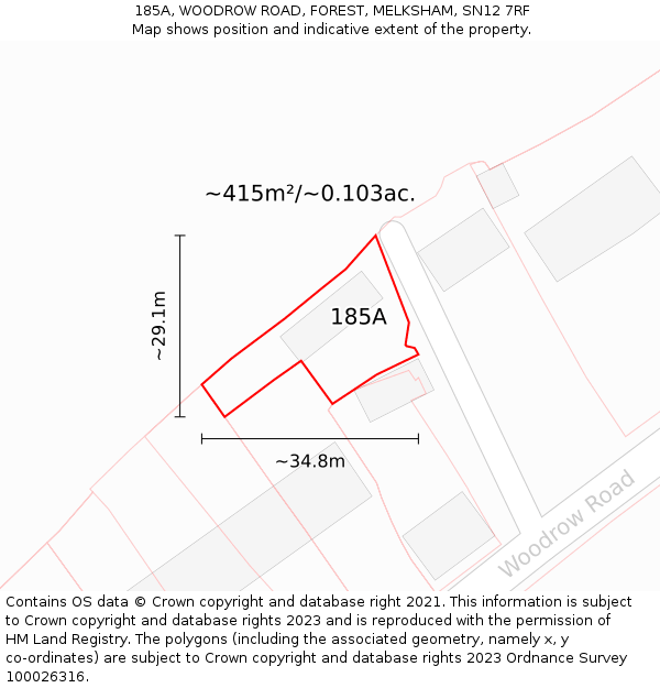 185A, WOODROW ROAD, FOREST, MELKSHAM, SN12 7RF: Plot and title map