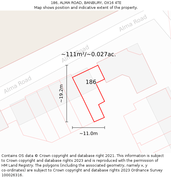 186, ALMA ROAD, BANBURY, OX16 4TE: Plot and title map