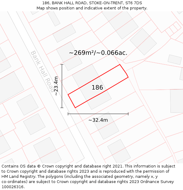 186, BANK HALL ROAD, STOKE-ON-TRENT, ST6 7DS: Plot and title map