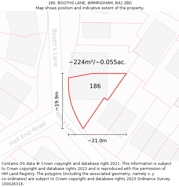 186, BOOTHS LANE, BIRMINGHAM, B42 2BD: Plot and title map