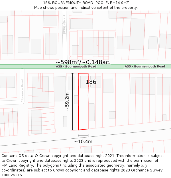 186, BOURNEMOUTH ROAD, POOLE, BH14 9HZ: Plot and title map