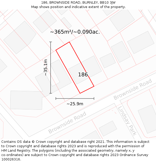 186, BROWNSIDE ROAD, BURNLEY, BB10 3JW: Plot and title map