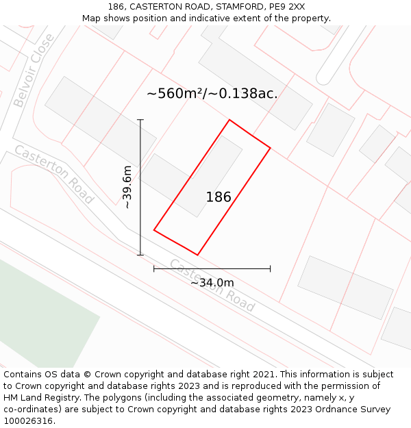 186, CASTERTON ROAD, STAMFORD, PE9 2XX: Plot and title map