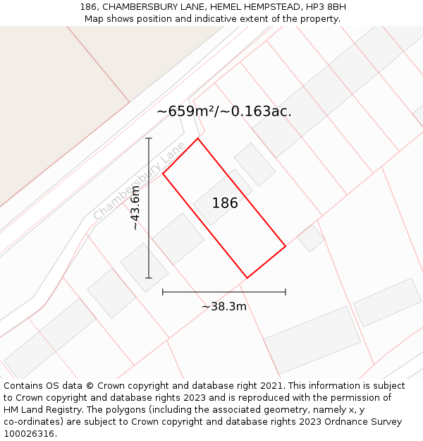 186, CHAMBERSBURY LANE, HEMEL HEMPSTEAD, HP3 8BH: Plot and title map