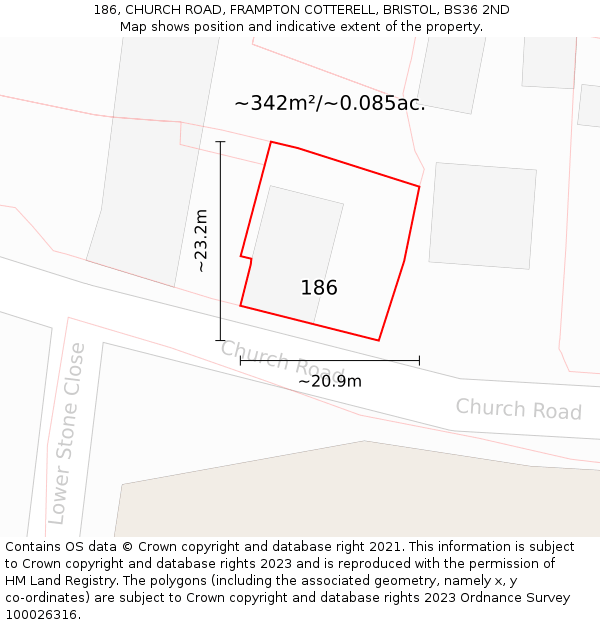 186, CHURCH ROAD, FRAMPTON COTTERELL, BRISTOL, BS36 2ND: Plot and title map