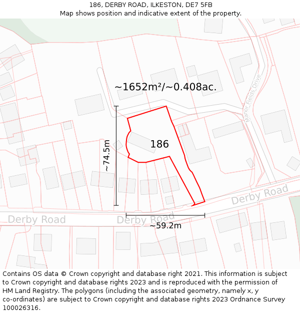 186, DERBY ROAD, ILKESTON, DE7 5FB: Plot and title map