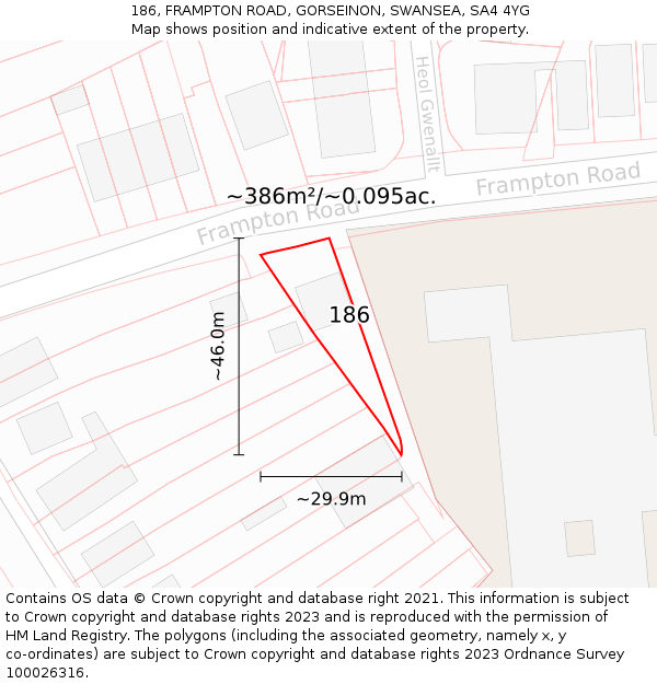 186, FRAMPTON ROAD, GORSEINON, SWANSEA, SA4 4YG: Plot and title map