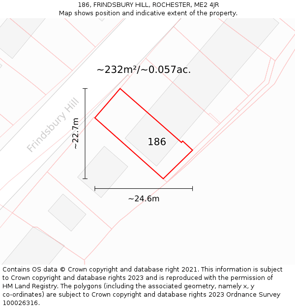 186, FRINDSBURY HILL, ROCHESTER, ME2 4JR: Plot and title map