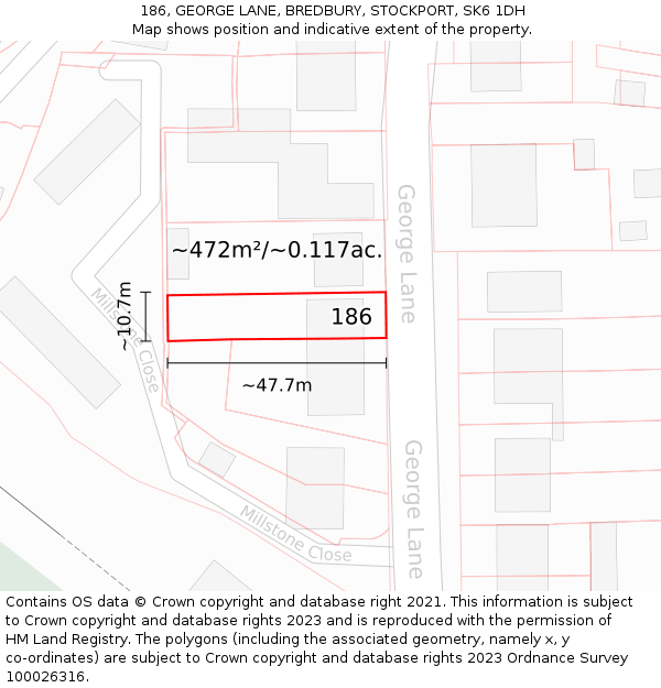 186, GEORGE LANE, BREDBURY, STOCKPORT, SK6 1DH: Plot and title map