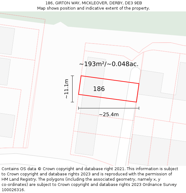 186, GIRTON WAY, MICKLEOVER, DERBY, DE3 9EB: Plot and title map