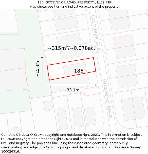 186, GROSVENOR ROAD, PRESTATYN, LL19 7TR: Plot and title map