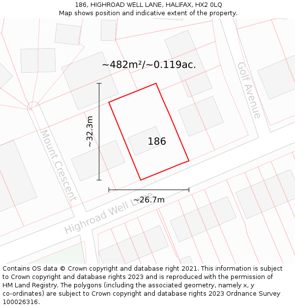 186, HIGHROAD WELL LANE, HALIFAX, HX2 0LQ: Plot and title map