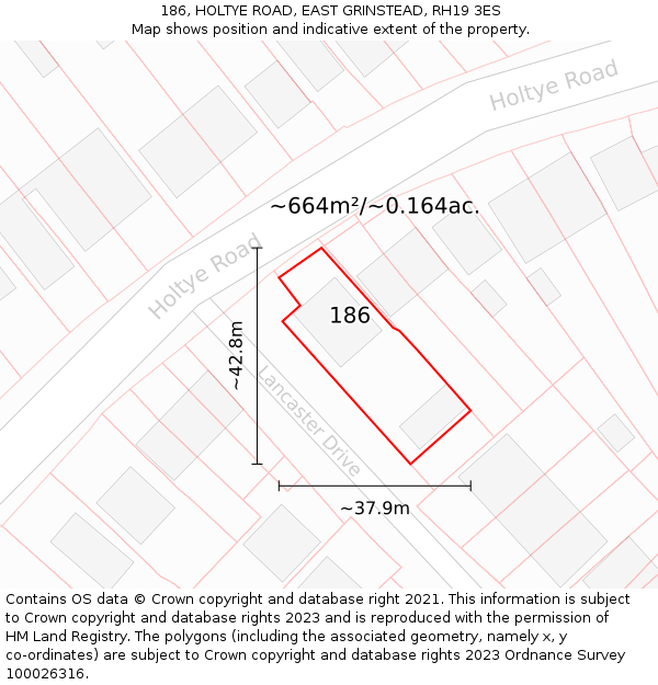 186, HOLTYE ROAD, EAST GRINSTEAD, RH19 3ES: Plot and title map