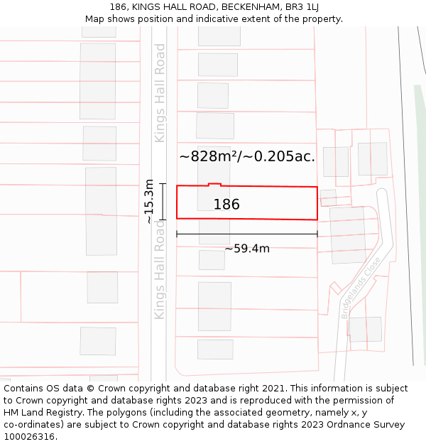 186, KINGS HALL ROAD, BECKENHAM, BR3 1LJ: Plot and title map