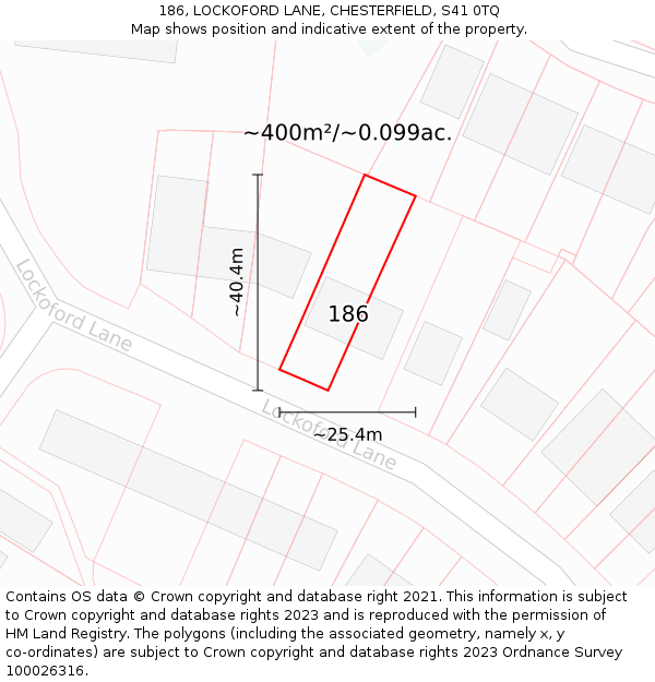 186, LOCKOFORD LANE, CHESTERFIELD, S41 0TQ: Plot and title map