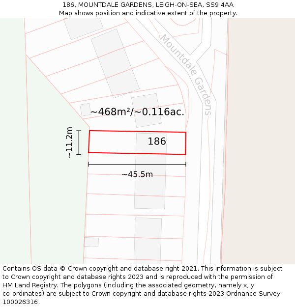 186, MOUNTDALE GARDENS, LEIGH-ON-SEA, SS9 4AA: Plot and title map