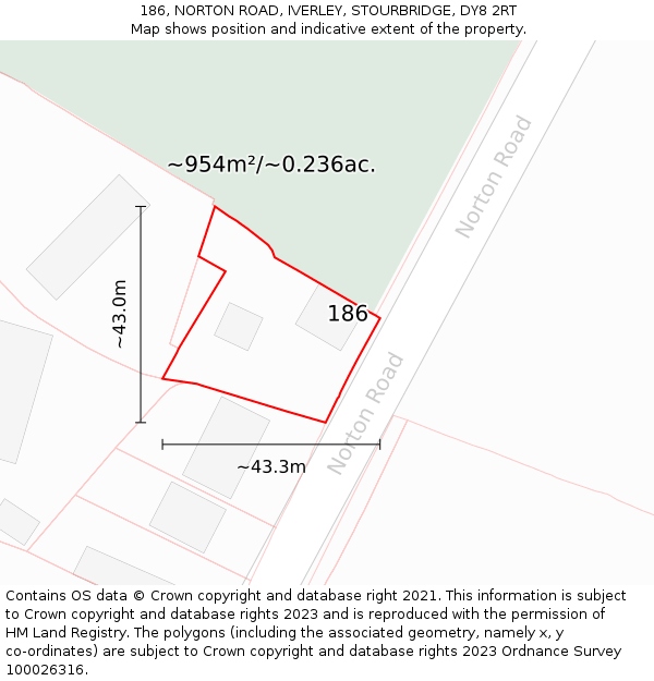 186, NORTON ROAD, IVERLEY, STOURBRIDGE, DY8 2RT: Plot and title map