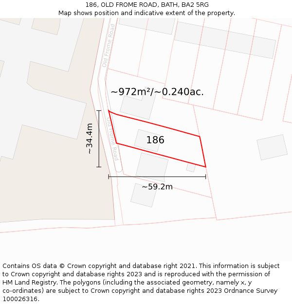 186, OLD FROME ROAD, BATH, BA2 5RG: Plot and title map